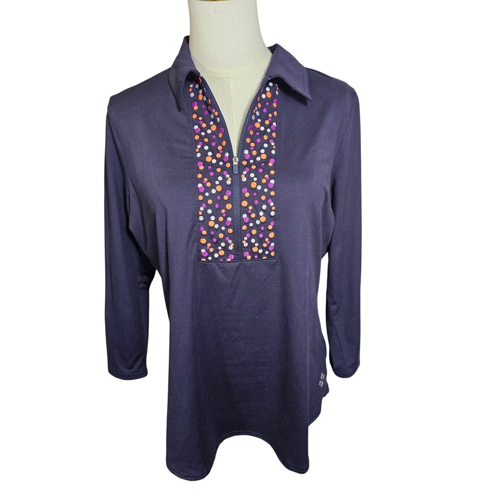 Jofit Womens Navy Blue Polka Dot Embroidered 1/4 Zip Golf Tennis Top Large